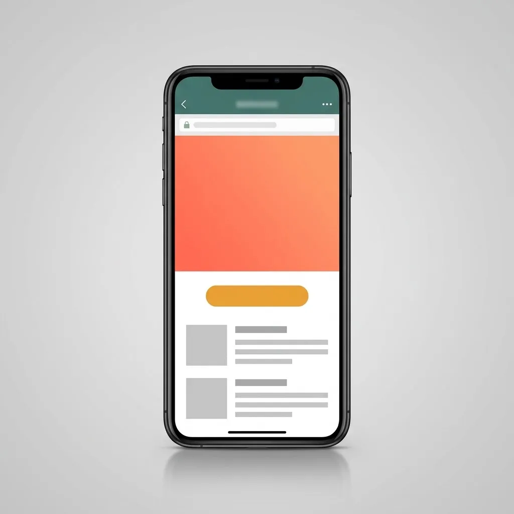 H5 mini-site interface mockup with browser address bar, hero image and call-to-action button