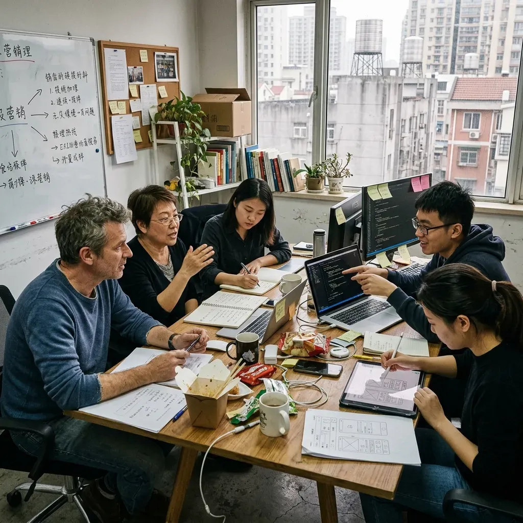 ChinaWebFoundry team collaborating in a Shanghai studio